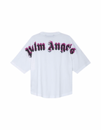 Palm Angels Allover Logo Tee White Fuchsia