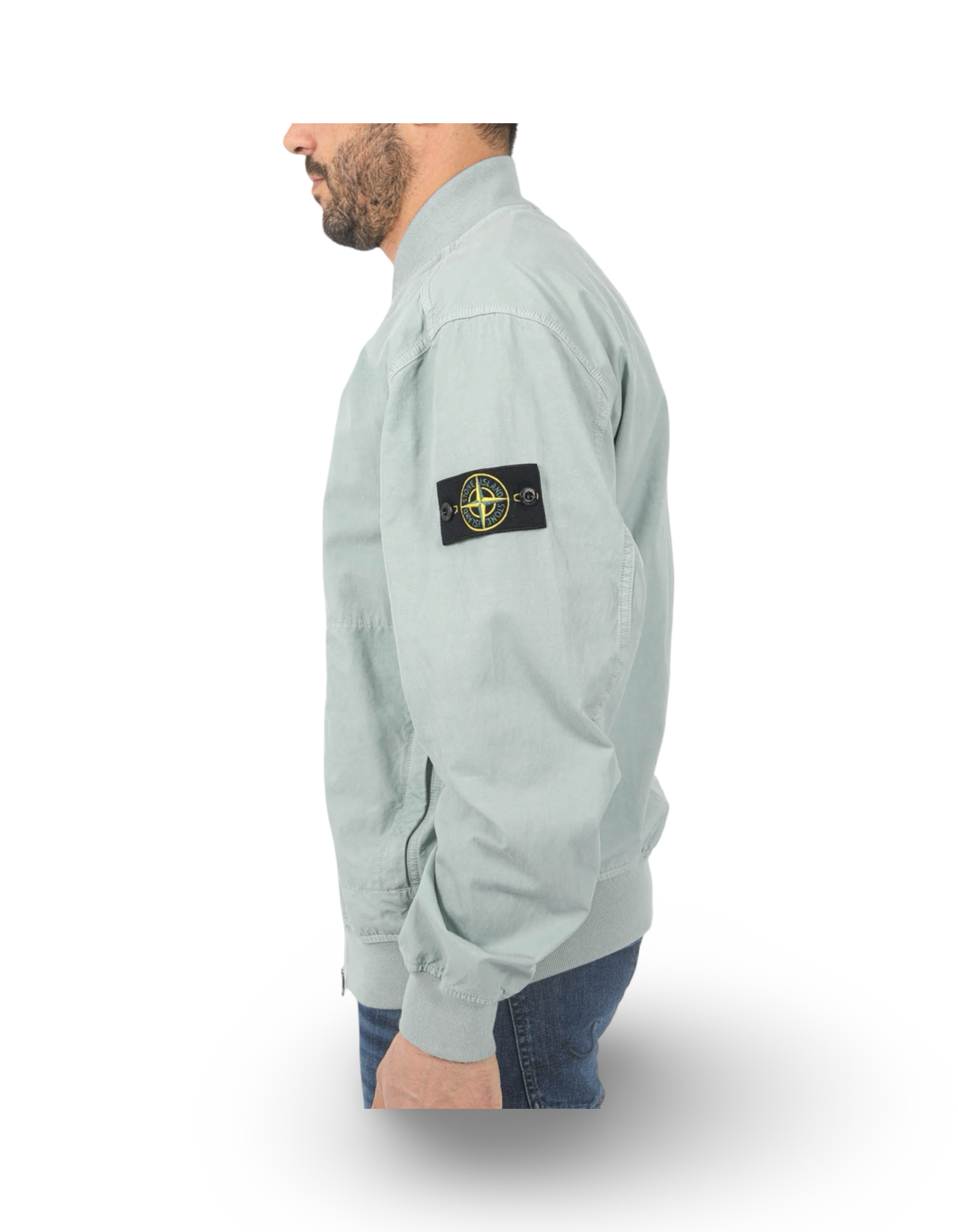 Stone Island Blue Cotton Twill Bomber Jacket